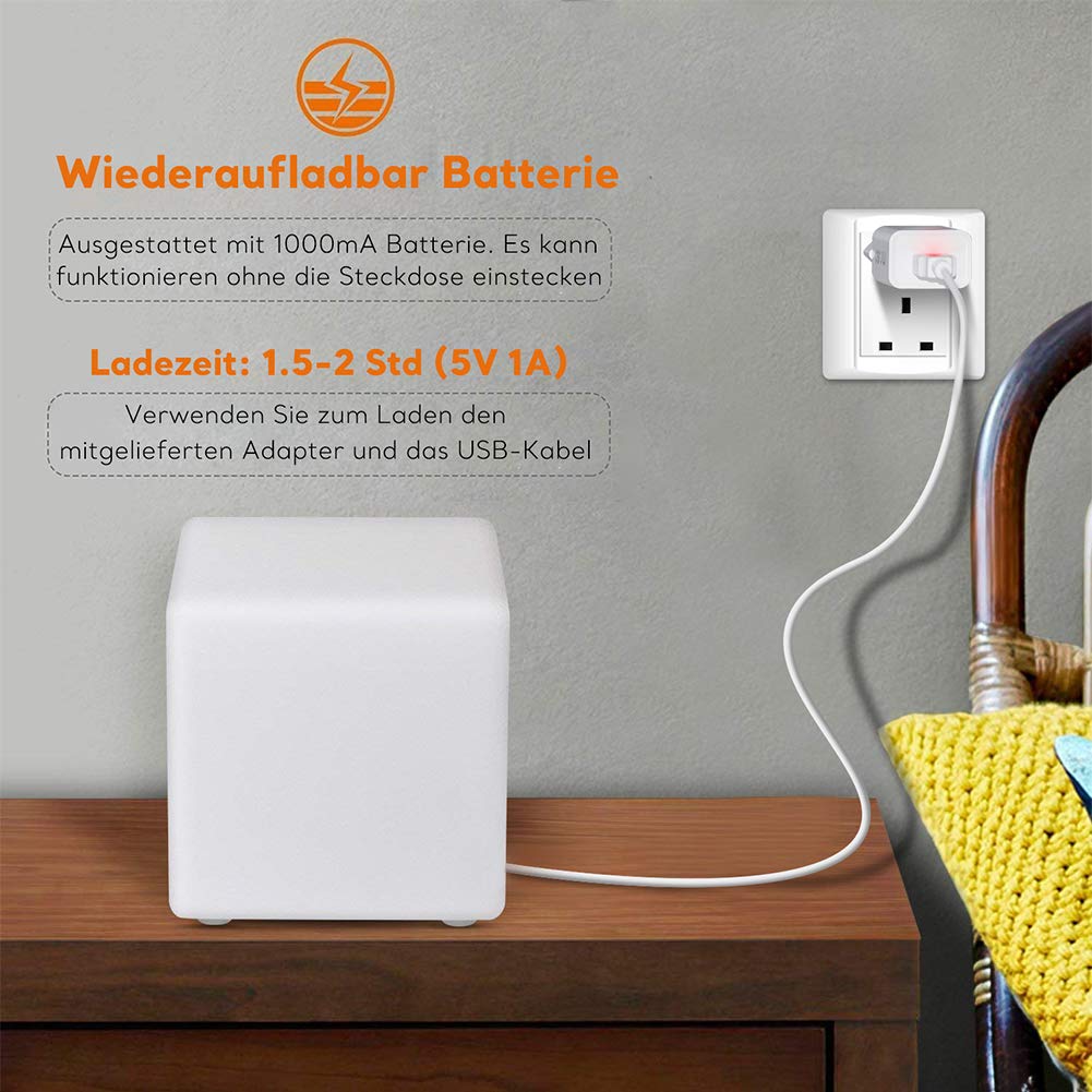 Mr.Go 10" Farbwechsel Licht LED Würfel, Wiederaufladbar Stimmungslicht Nachtlicht mit Fernbedienung, 16 RGB-Farben, 8-Stufig Dimmbar, Wasserdichter Würfelleuchte für Innen und Außen