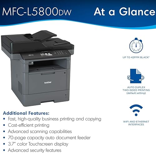 Miniatura 3 de Brother MFC-L5800DWA Impresora láser monocromática inalámbrica todo en uno, color gris - Impresión de copia de fax - 42 ppm, 1200 x 1200 ppp,