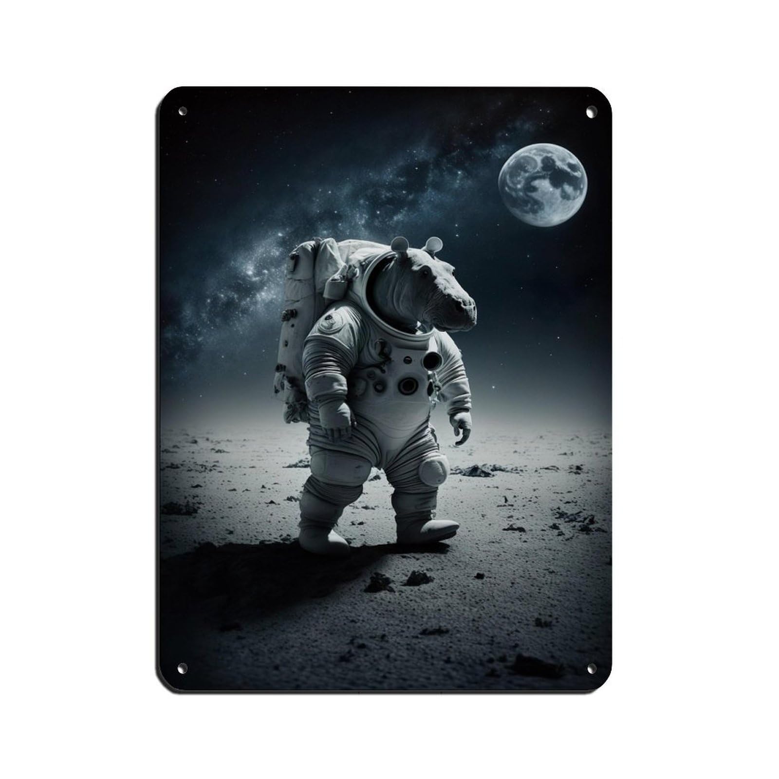 Lxwnze 30L X 40W Cm Astronaut Hippo, Futuristic Animal Retro Poster Metal Tin Sign Chic Art Retro Iron Painting Bar People Cave Cafe Family Garage Poster Wall Decoration 12X16inch(30X40cm)