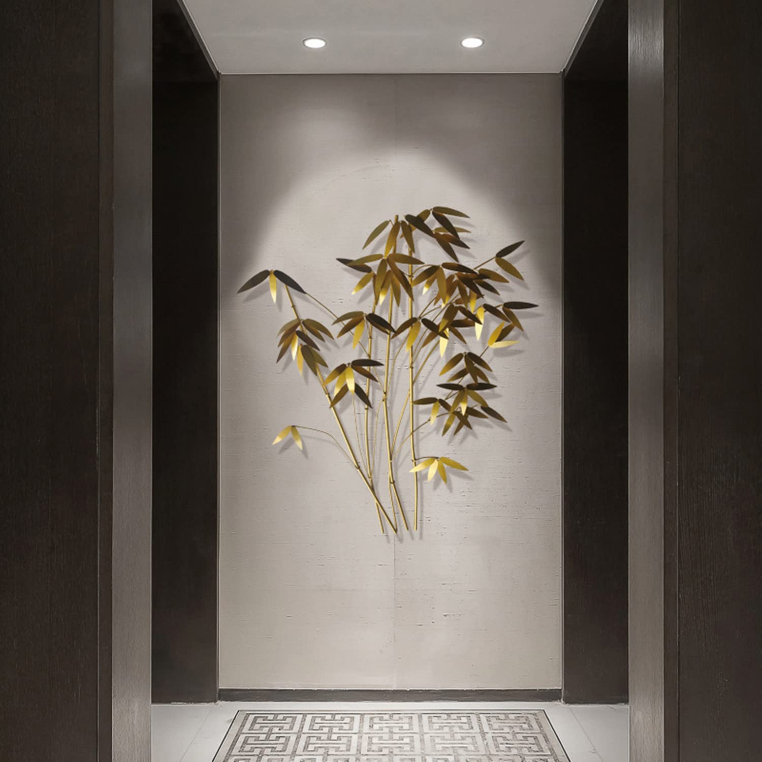 金色の竹の彫刻 インテリアアート Amazon｜ゴールドラッキー竹の壁アートの装飾、3 dの金属紳士竹の壁の