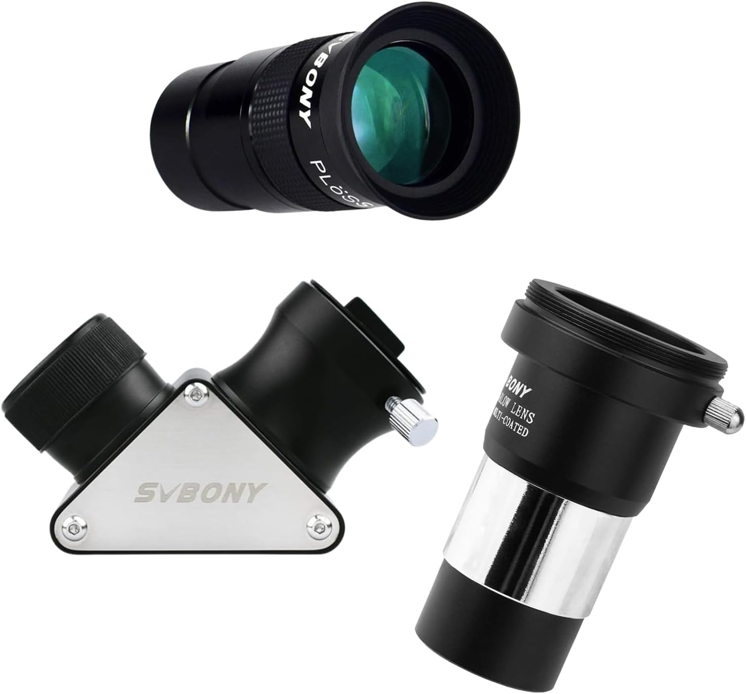 SVBONY 90 Degree Dielectric Mirror Diagonal Fully Metal Bundle with 40mm 1.25 inches Plossl Telescope Eyepiece and Barlow Lens 2X with Multi Coated Broadband Green Film for Astronomical Visual