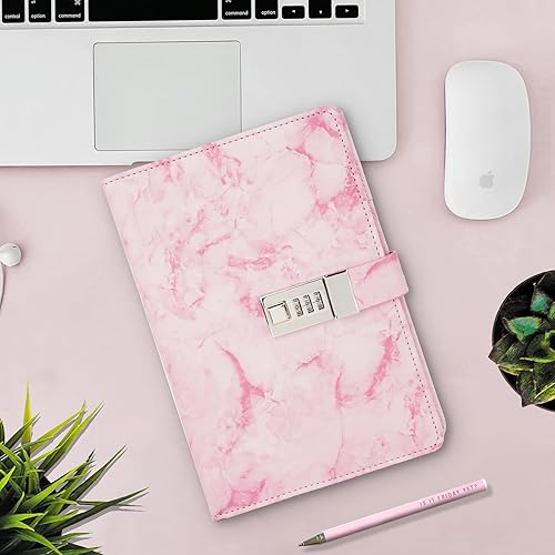 Miniatura 6 de Diario de mármol con cerradura y bolígrafo, diario A5 recargable para niñas y mujeres, 192 páginas, lindo cuaderno con cerradura de combinación y