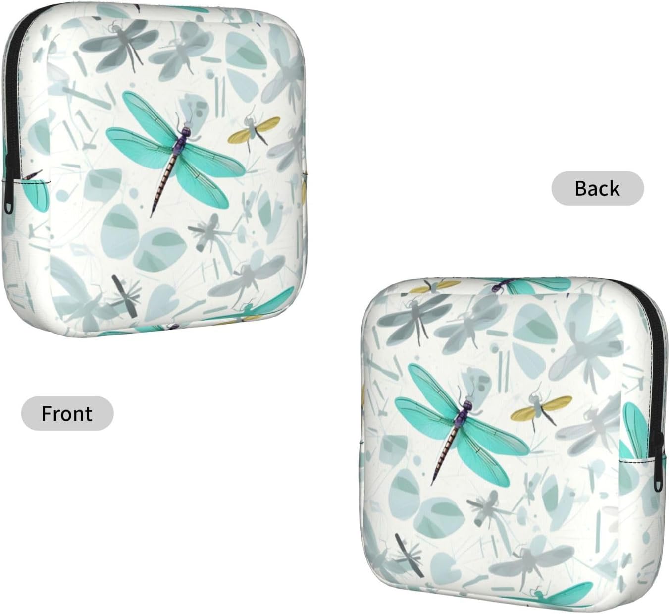 Green Dragonfly Print Women Period Bag Sanitary Pouch Portable Pad Pouch Tampon Holder Small Zipper Pouch Storage Bag