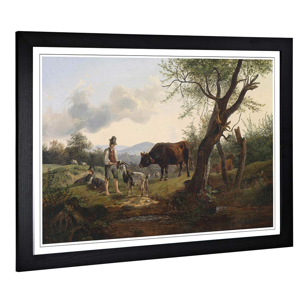 Big Box Art Framed Print of Friedrich Gauermann Landscpae Design | Wall Art Picture | Home Decor for Kitchen, Living, Dining Room, Bedroom, Hallway, Office, Black, A2 / 24.5x18 Inch / 62x45cm