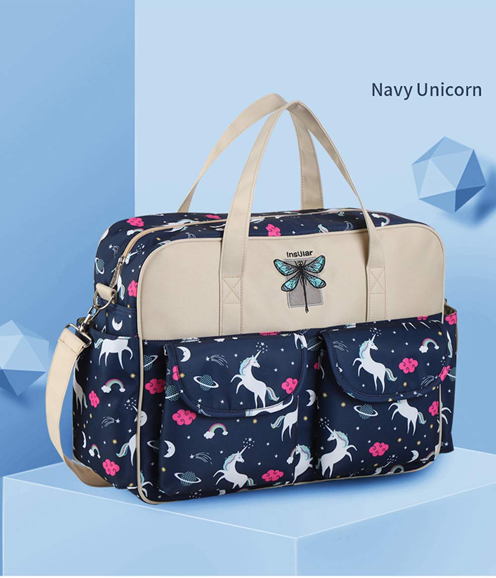 Organizador de pañales, bolsa de hombro de gran capacidad, bolso de pañal, portátil, bolsa cruzada, para mamás papá (unicornio marino)
