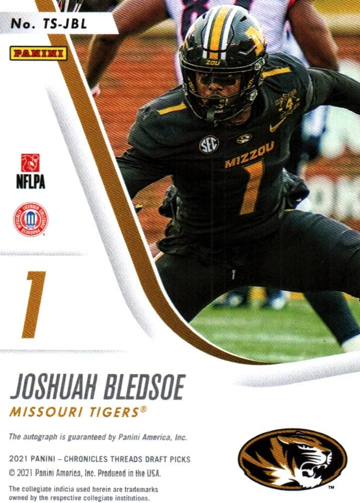 Joshua Bledsoe Rookie Signatures Autographed Rookie Card Collectible Football Card - 2021 Panini Threads Rookie Signatures Football Card #TS-JBL (Missouri Tigers) Free Shipping