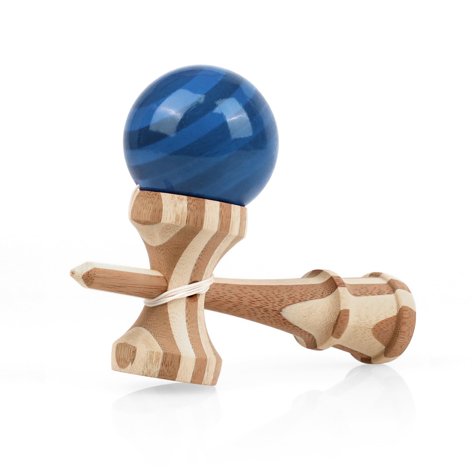 RQN Bamboo Kendama with Translucent Blue Ball with Extra String for Kids Teens Adults Festival Gift