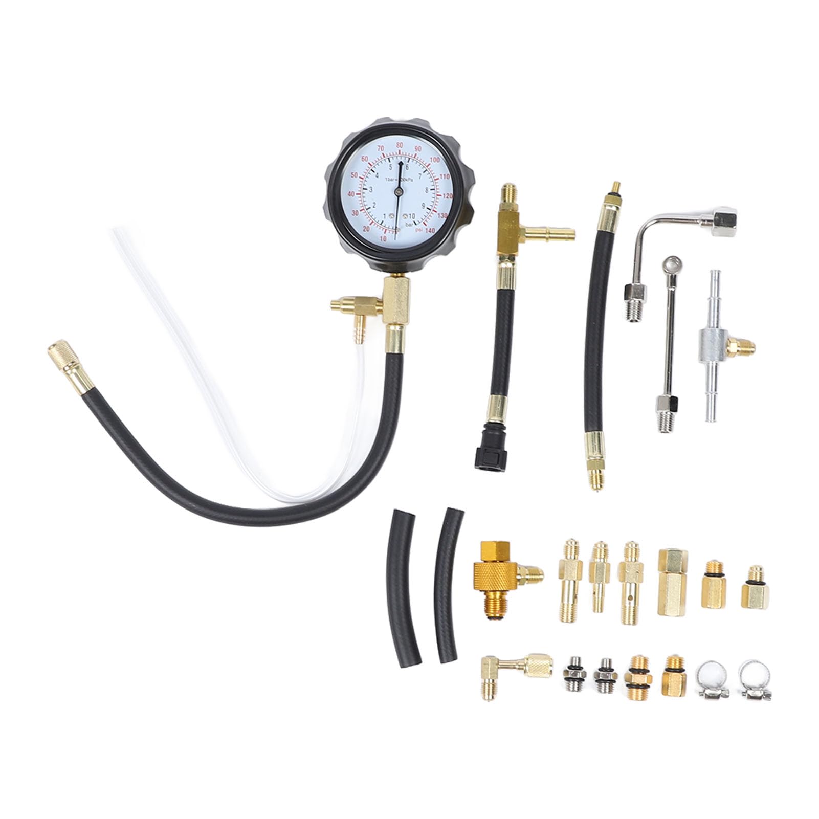 Kit Tester Pressione Iniettore Carburante da 0 a 140 PSI per Auto, Moto e Camion - Manometro con Tubi Flessibili per Test Olio Gas Combustibile
