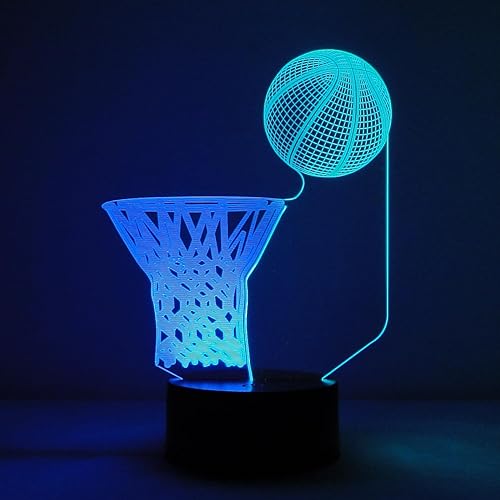 Miniatura 7 de HIPIYA Aro de baloncesto luz nocturna con control remoto LED 3D ilusión USB, regalo de cumpleaños para fanáticos, adolescentes, hombres, niños,