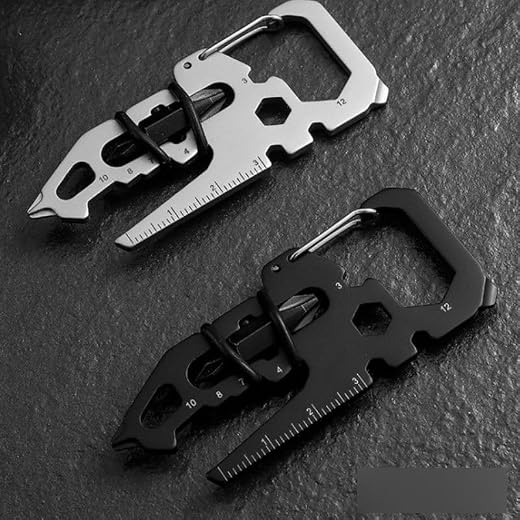 1Pc Multifunctional EDC Carabiner Tool, Portable Stainless Steel Multi-Tool Keychain with Ruler, Bottle Opener, Screwdriver, Outdoor Camping Maintenance Pocket Gadget (silvery)