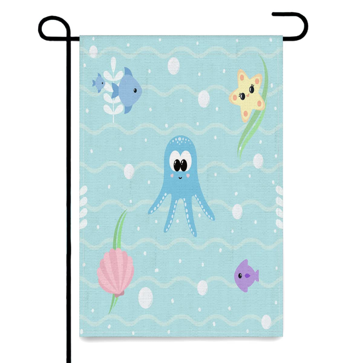 Marine Seasonal Garden Flags Welcome Garden Flag Cute Baby Sea Animals Ocean Background With Smiling Baby Octopus,farmhouse Yard Outdoor Decorative Double Sided Yard Flag Burlap 12x18 Inch