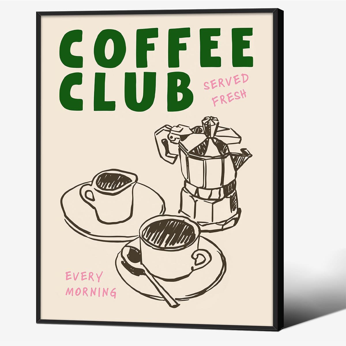 Black Framed Canvas Wall Art Posters Kitchen Coffee Club Print Vintage Coffee Artwork for Home Dining Room Living Room Office Apartment Decor 11x14in