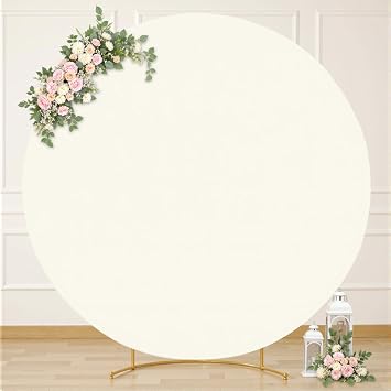 7.2FT Ivory Round Backdrop Cover Cream Balloon Circle Arch Backdrop Cover Wedding Round Arch Covers Stretchy Spandex Bridal Shower Baby Shower Birthday Party Thanksgiving Friendsgiving Photo Backdrop