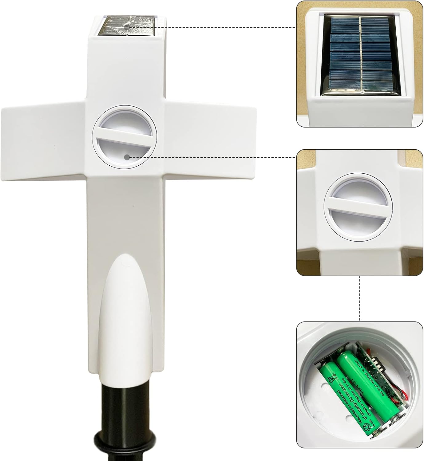 Solar Lighted Cross Grave LED White Garden Cross Marker Heartfelt Cemetery Decoration Illuminated Garden Stake Light Memorial Remembrance for Outdoor Yard Patio