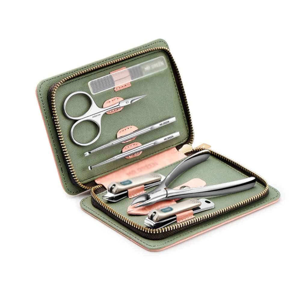 set cortauñas, Juego de uñas de 7 piezas, tijeras for uñas, juego de uñas de acero inoxidable, juego de belleza portátil for viaje, cuidado de la cara, cutículas y uñas