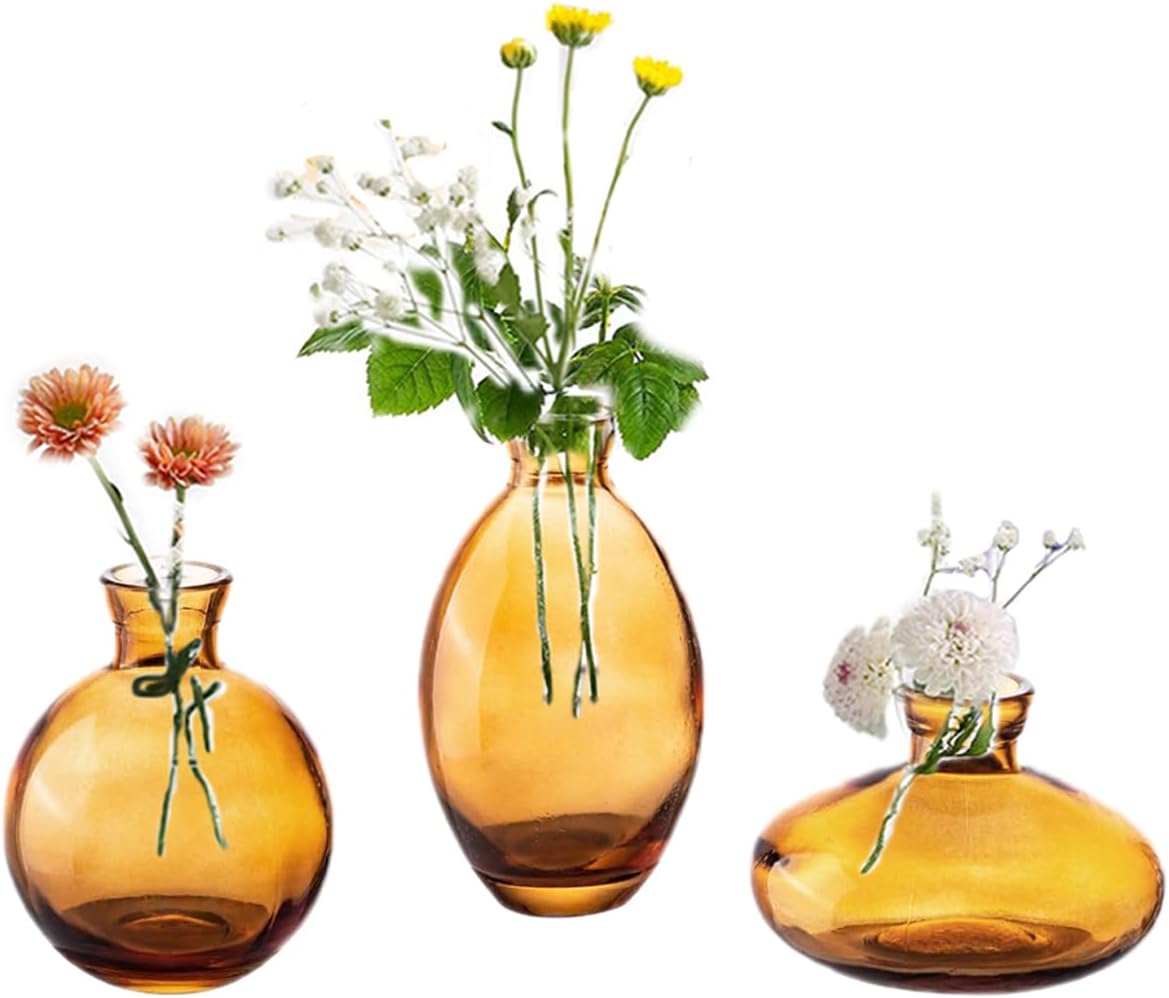 Small Vases for Centerpieces Glass Esmiome Amber 3pcs/Set