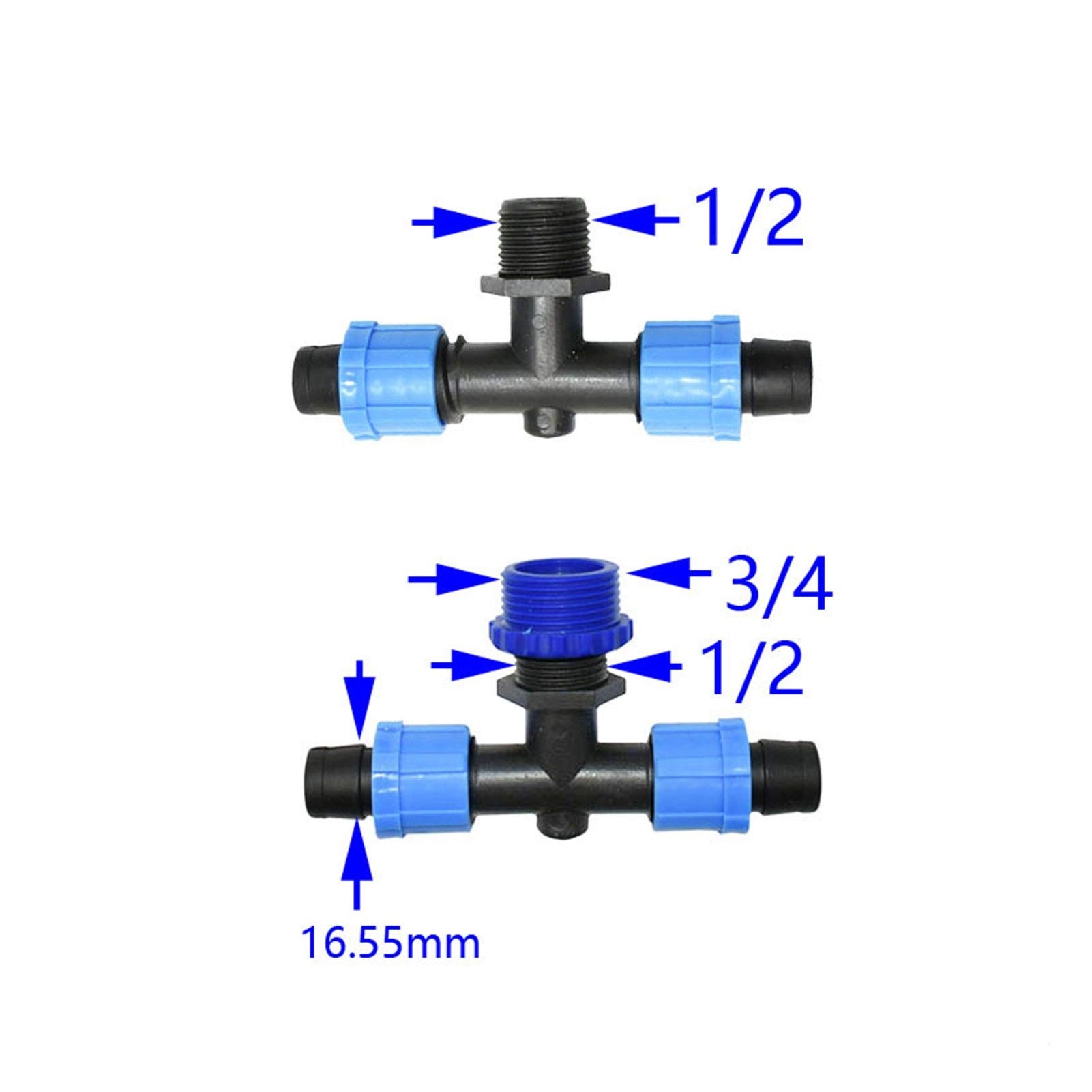 Sprinklers d'irrigation de jardin Filetage mâle 1/2" 3/4" 16 mm irrigation goutte à goutte à trois voies à 2 voies séparateur d'eau 1/2" irrigation goutte à goutte d'irrigation Tuyau Splitter Connecte