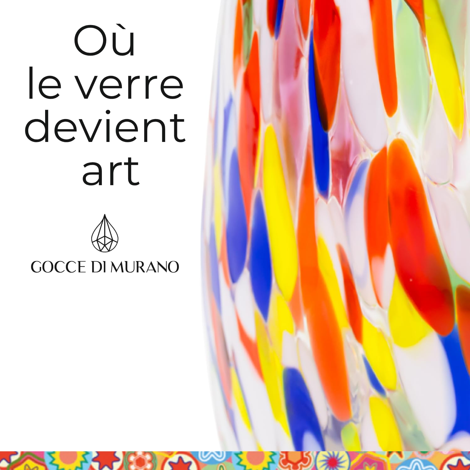 Gocce di Murano Lot de 6 verres à eau travaillés selon la tradition des artisans de Murano, verre soufflé et travaillé à la main, 300 ml - verres à eau, verre arc-en-ciel, pluie