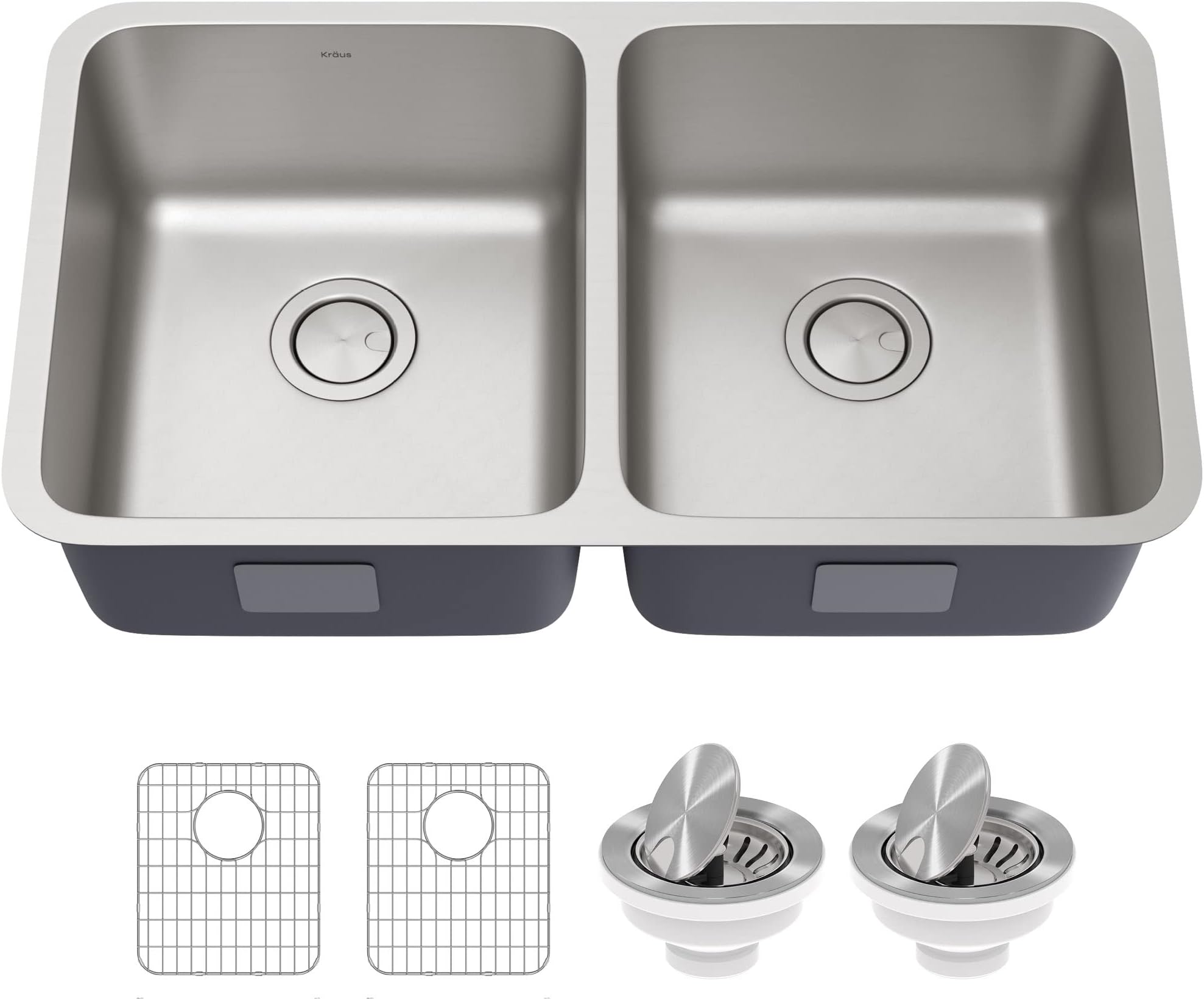 Dex 33-inch Undermount 16 Gauge Stainless Steel Double Bowl Kitchen Sink, KA1UD33B