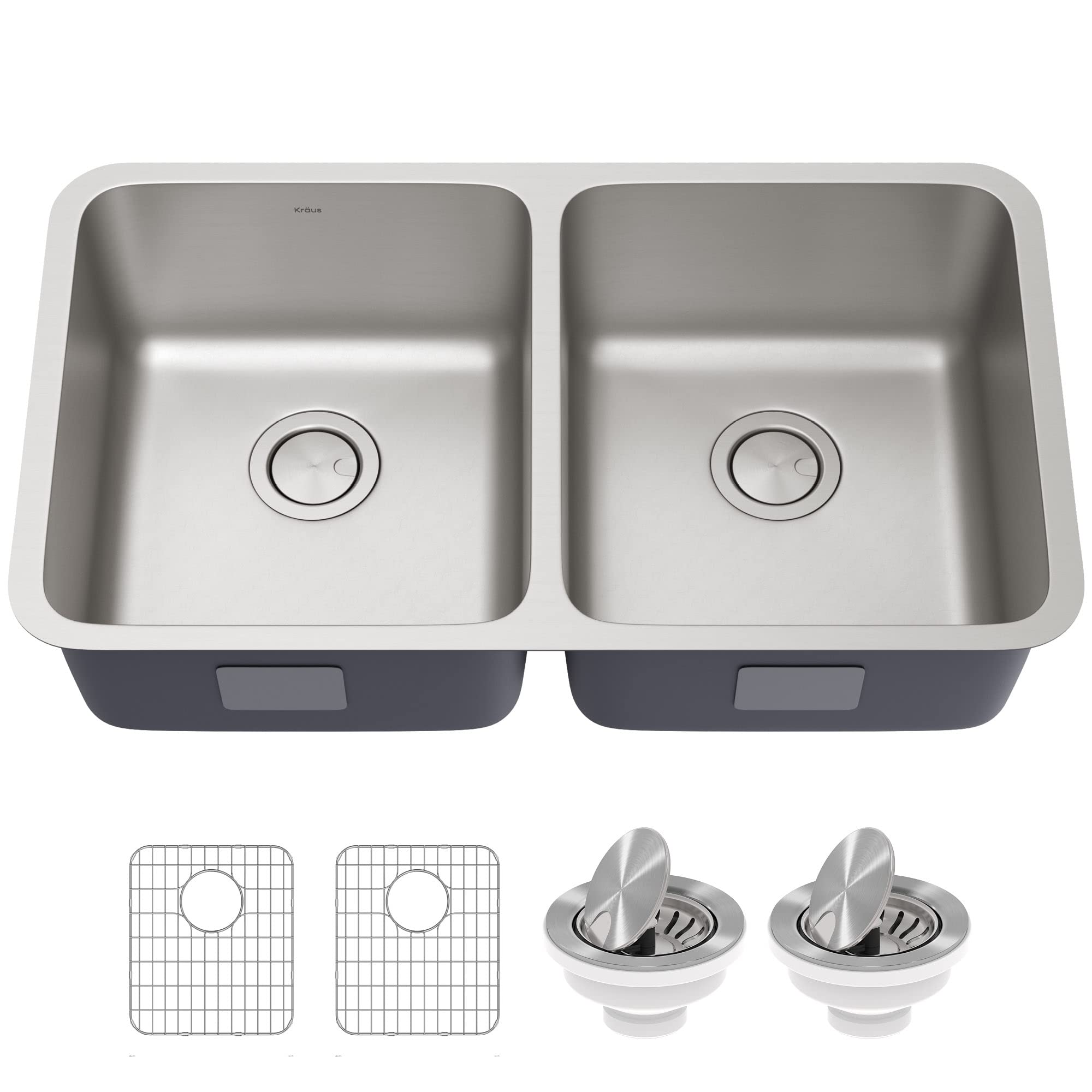 KrausDex 33-inch Undermount 16 Gauge Stainless Steel Double Bowl Kitchen Sink, KA1UD33B