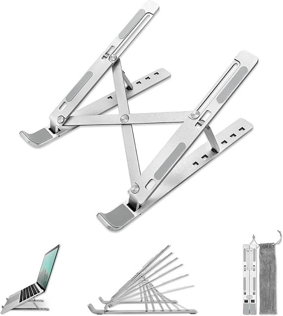 Amazon Brand - Eono Laptop Stand, Fold-Up, Adjustable, Ventilated, Portable Laptop Holder for Desk, Aluminum Foldable Laptop Ergonomic Riser