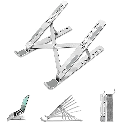 Amazon Brand - Eono Laptop Stand, Fold-Up, Adjustable, Ventilated, Portable Laptop Holder for Desk, Aluminum Foldable Laptop Ergonomic Riser