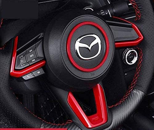 Miniatura 3 de Rojo Deporte Fibra de Carbono Emblema Impresión Interior Volante Trim para Mazda 3 6 CX-4 CX-5 CX-9