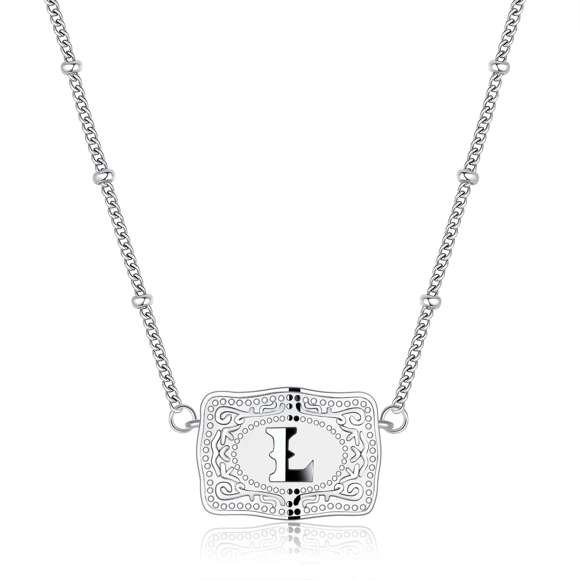 Kwkppz Mini Belt Buckle Initial Necklace for Women, 18K Gold/Silver Plated Initial Letter Pendant, Belt Buckle Necklace with Initial, Unique Western