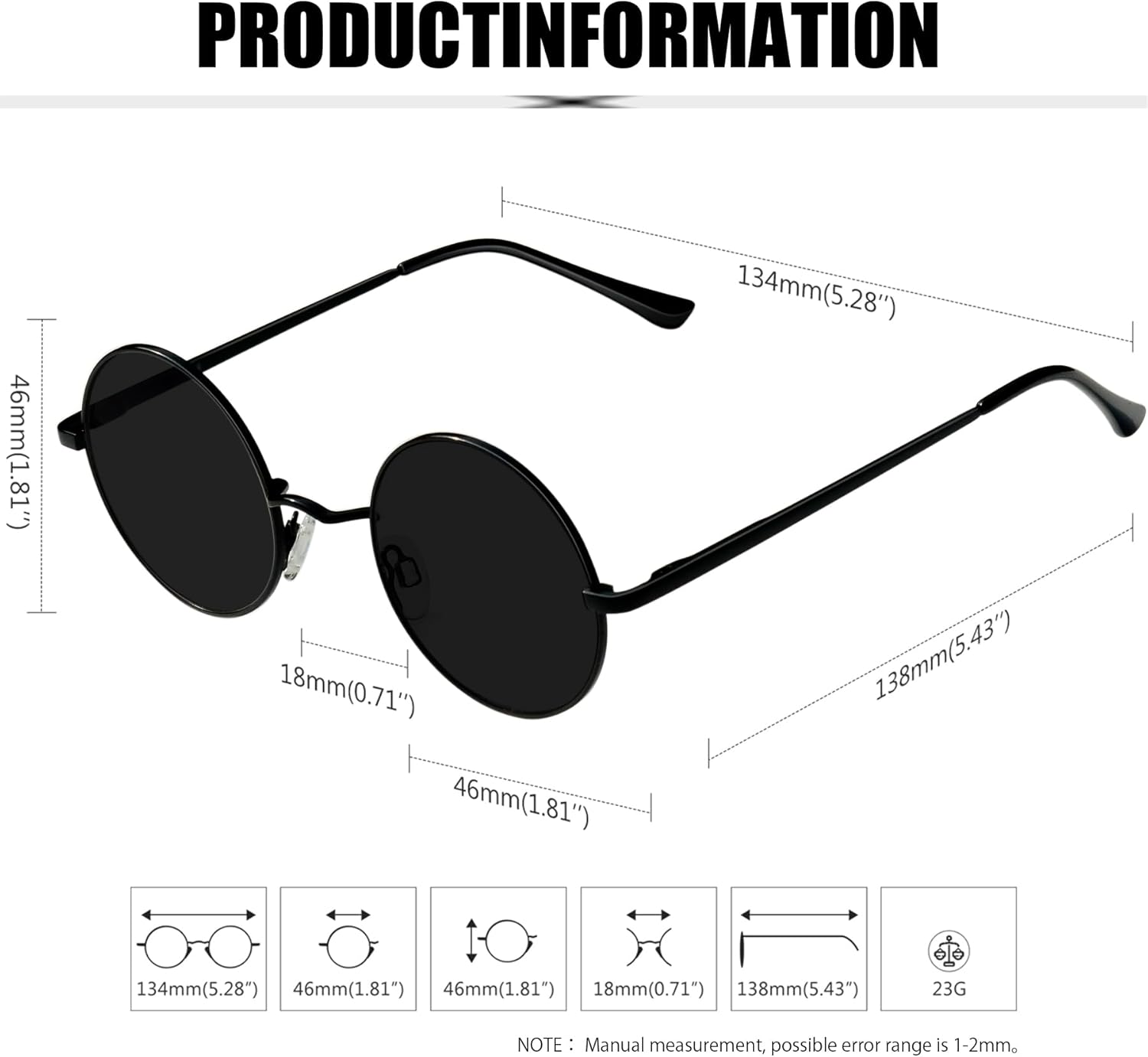 KANASTAL Round Sunglasses for Women Men Polarized Circle Sun Glasses UV400 Halloween Cosplay Shades 2 Pack - Image 4
