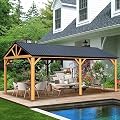 Domi 12' x 20' Hardtop Gazebo with Galvanized Steel Gable Roof, Pergola with Wood-looking Aluminum Frame, Permanent Pavilion Outdoor Gazebo with Ceiling Hook for Deck Patio Lawn Yard Backyard Grill