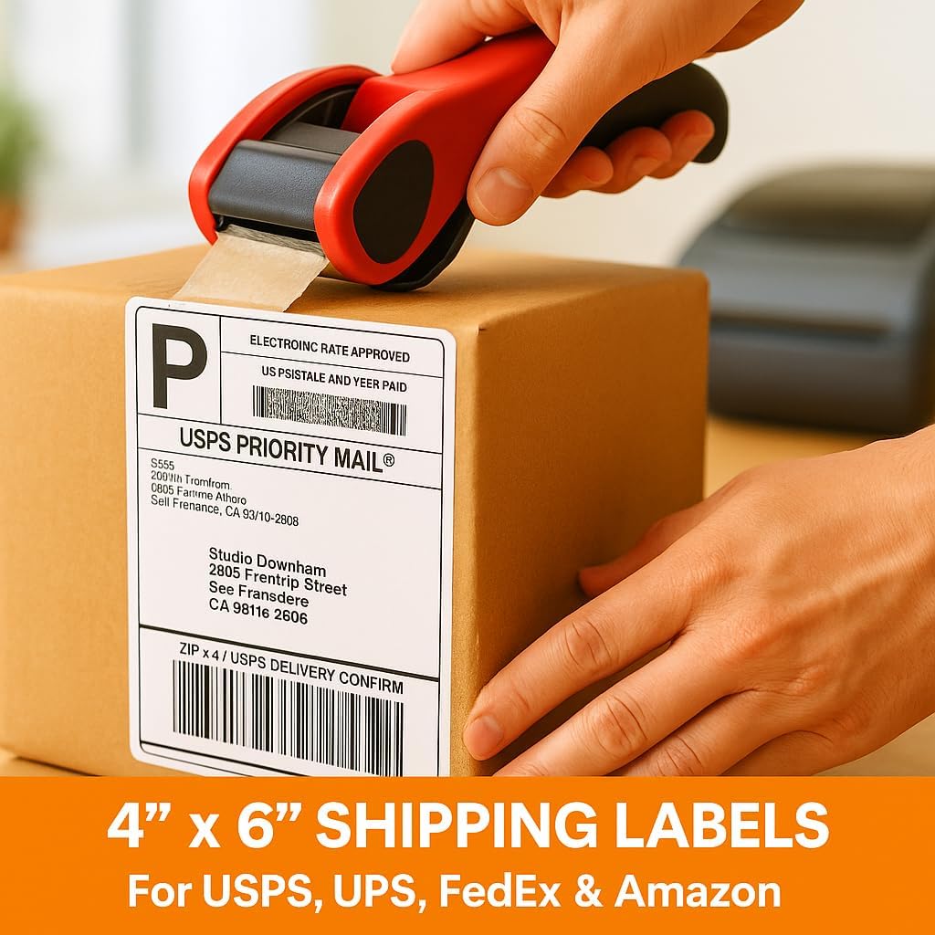4" x 6" Direct Thermal Shipping Labels – White Self-Adhesive Labels Compatible with Zebra, Rollo, MUNBYN & Other Bluetooth Thermal Printers | 4 Stacks (500/Stack), Total 2000 Labels - Image 7