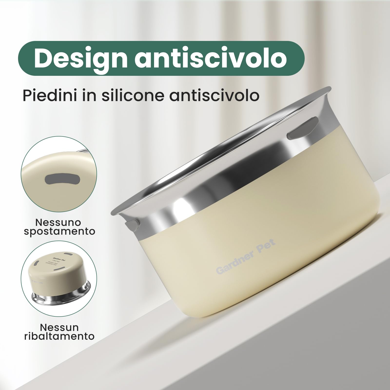Gardner Pet Ciotola Acqua Cane Antigoccia, 3,85L Ciotola per Cani in Acciaio Inox a Prova di Fuoriuscite, Anti-Ingoio per Cani di Taglia Grande, Adatta per Interno ed Esterno, Previene Gocce, Bianco