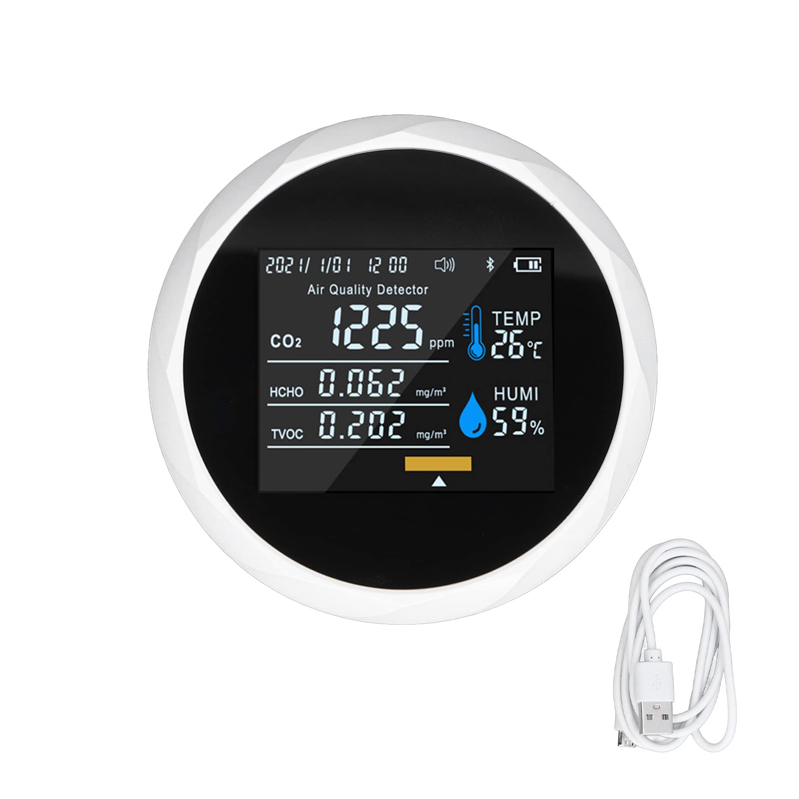 Monitor della qualità dell'aria Display a colori intelligente Rilevatore digitale portatile per Home Office Ricarica USB 5V (bianco)