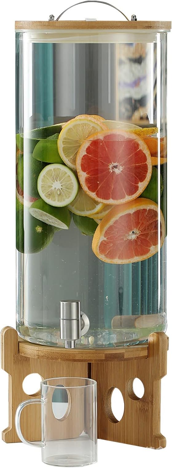 Glass Drink Dispenser, 5L Glass Jar Beverage Dispensers with Stand and Faucet, Water Dispenser Countertop for Tea Jar, Lemonade, 100% Leak Proof(Size:11L)