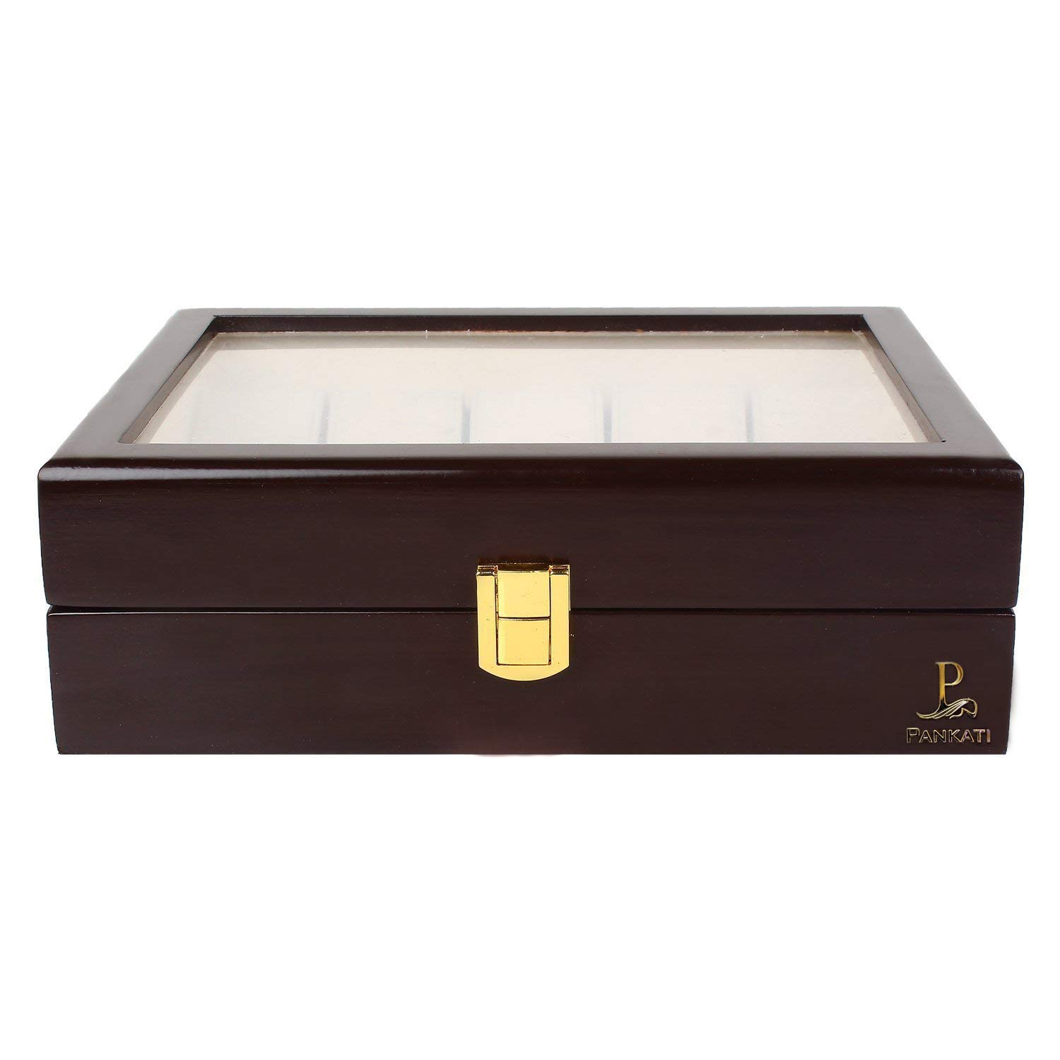 PANKATI® Mens Womens Polished Wooden Box with Transparent lid for 10 Watches (B088QDQW2F) Amazon Price History, Amazon Price Tracker