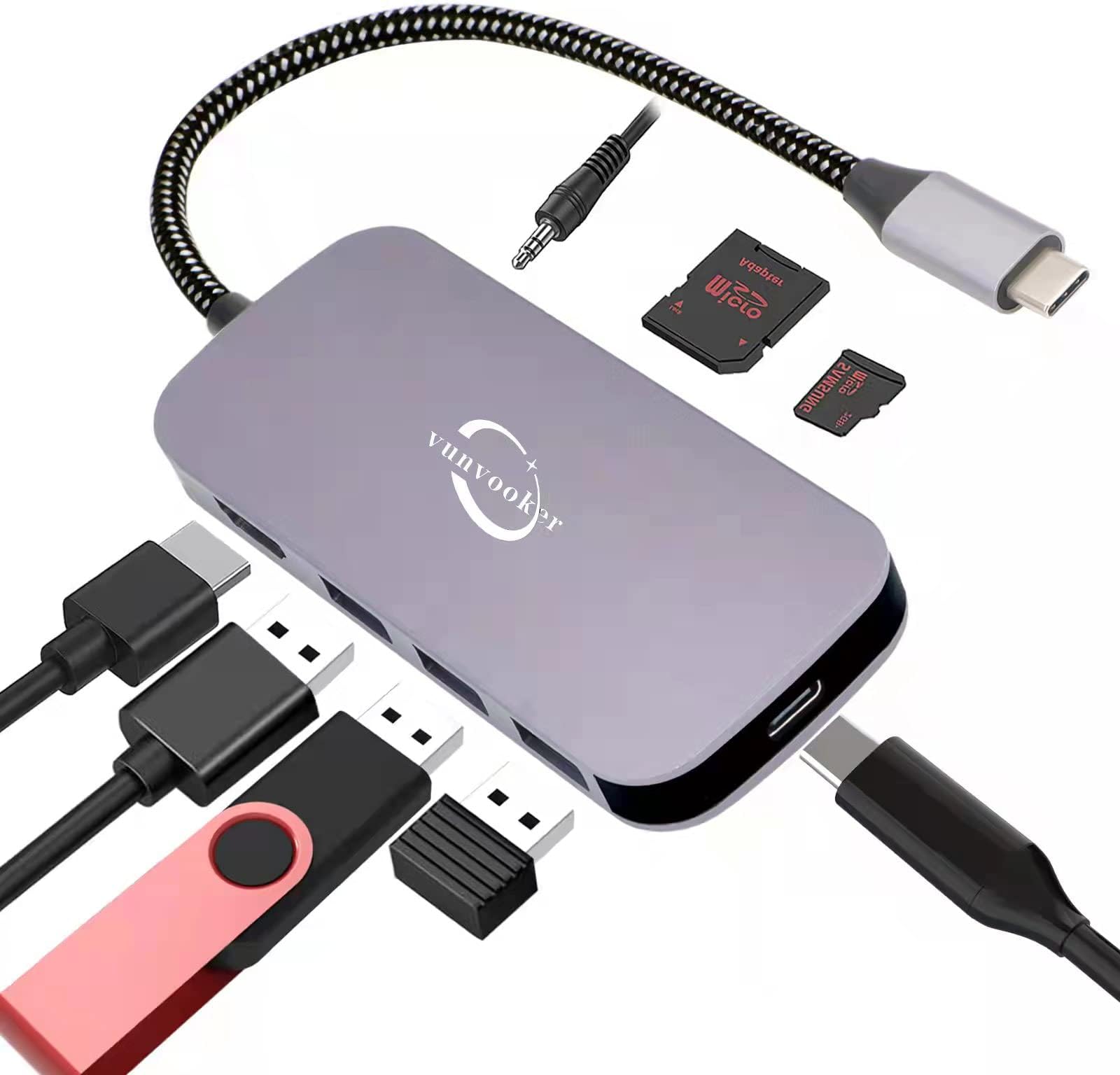 USB C Hub,8in1 Multiport USB C Docking Station with 3.5mm Audio Jack,4K HDMI,100W PD,TF/SD Card Reader and 3 USB 3.0 Data Ports for PC,DELL/HP Laptops,Mac,MacBook Air/Pro,and More