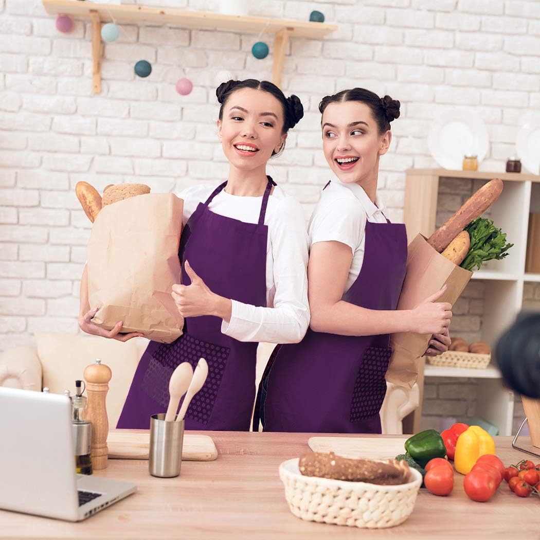 Plain Purple Color Bib Aprons Bulk Adult for Women Men Unisex Chef Apron with 2 Pockets for Cooking Baking Kitchen Restaurant Crafting (Purple,6pcs-size24 X28) - Image 7