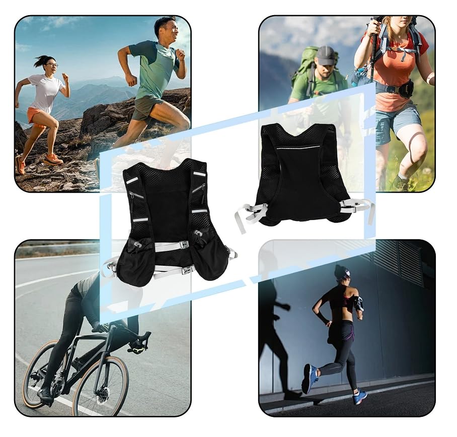 Gilet de course avec sac à dos - Respirant et réfléchissant avec 6 poches avant et 1 sur le dos - pour cyclisme, marathon, randonnée