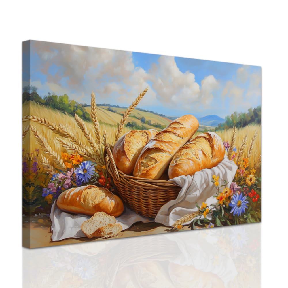 ZXHYWYM Bread Picture Wall Art Framed Food Art Wall Decor Kitchen Canvas Painting Canvas Prints Farmhouse Kitchen Restaurant Bakery Cafe Decor (70 x 105 cms)