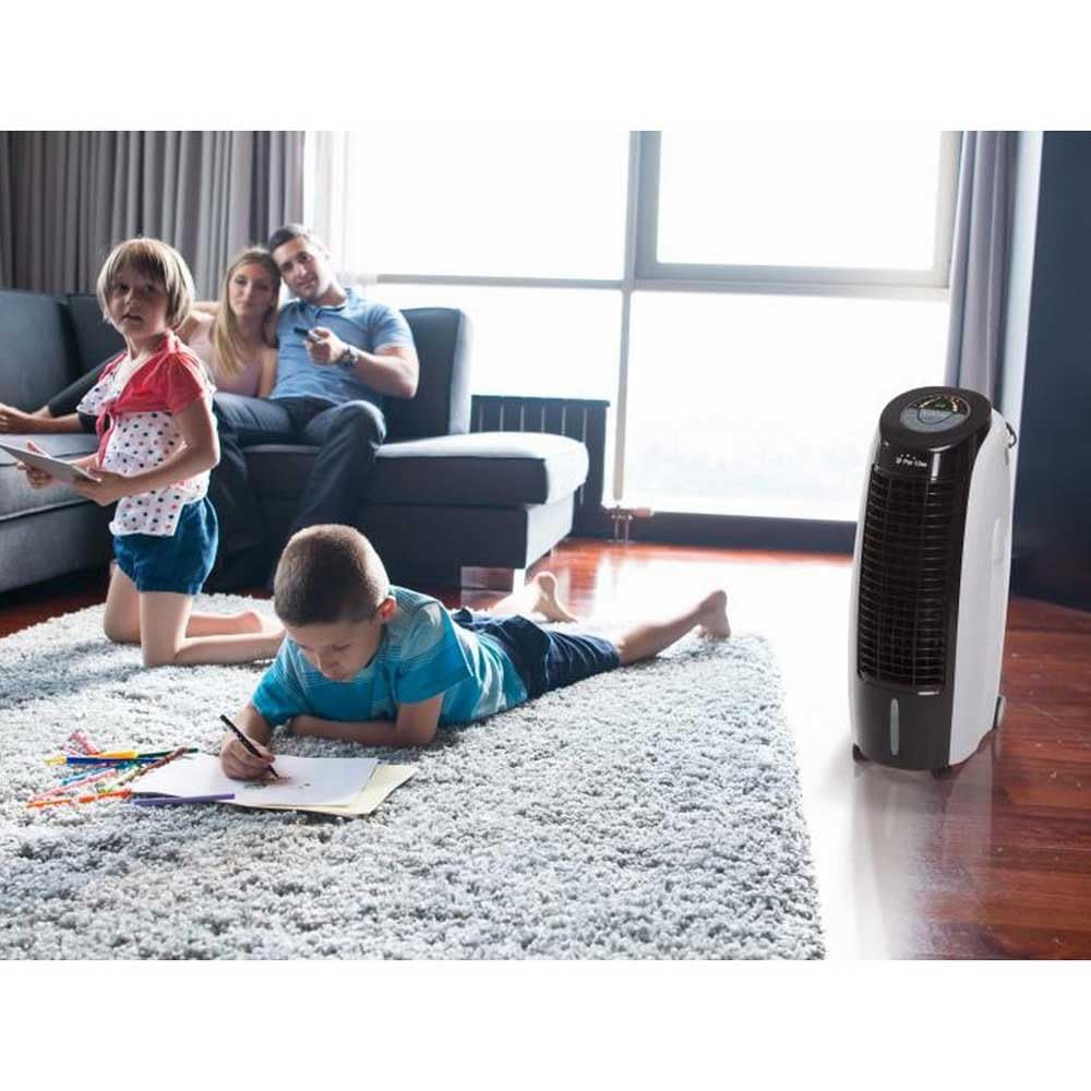 PUR LINE | Climatizador Evaporativo Digital Gran Capacidad Panel LED, 6 Velocidades, Ionizador, Temporizador de 24h, Rejilla Motorizada, Control Remoto y Tanque 15 Litros –