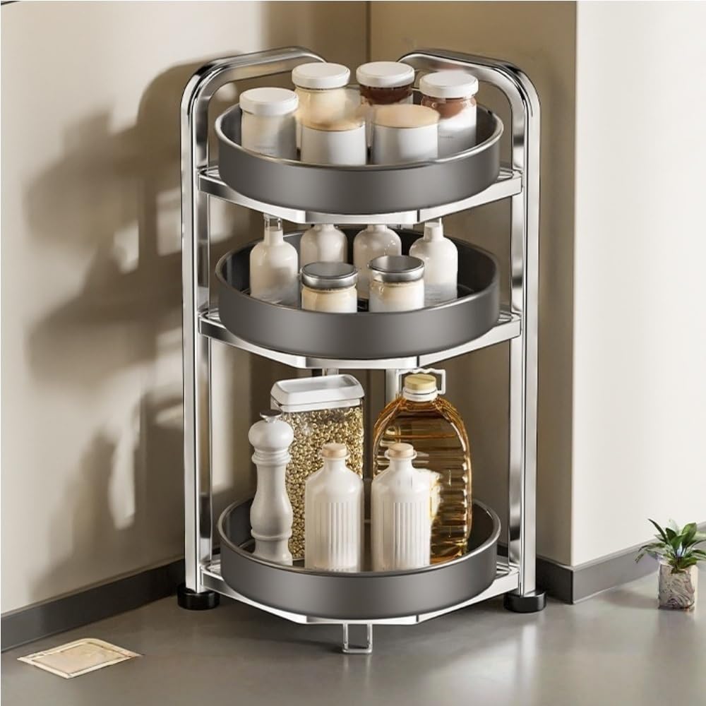Goxyffmnv Rotating Storage Rack, Kitchen Spice Rack, Skin Care Products Shelf, Multi-layer Storage Stand, Metal Organizer for Kitchen, Bathroom, Living Room(Gray,7.7 * 7.7 * 27in)