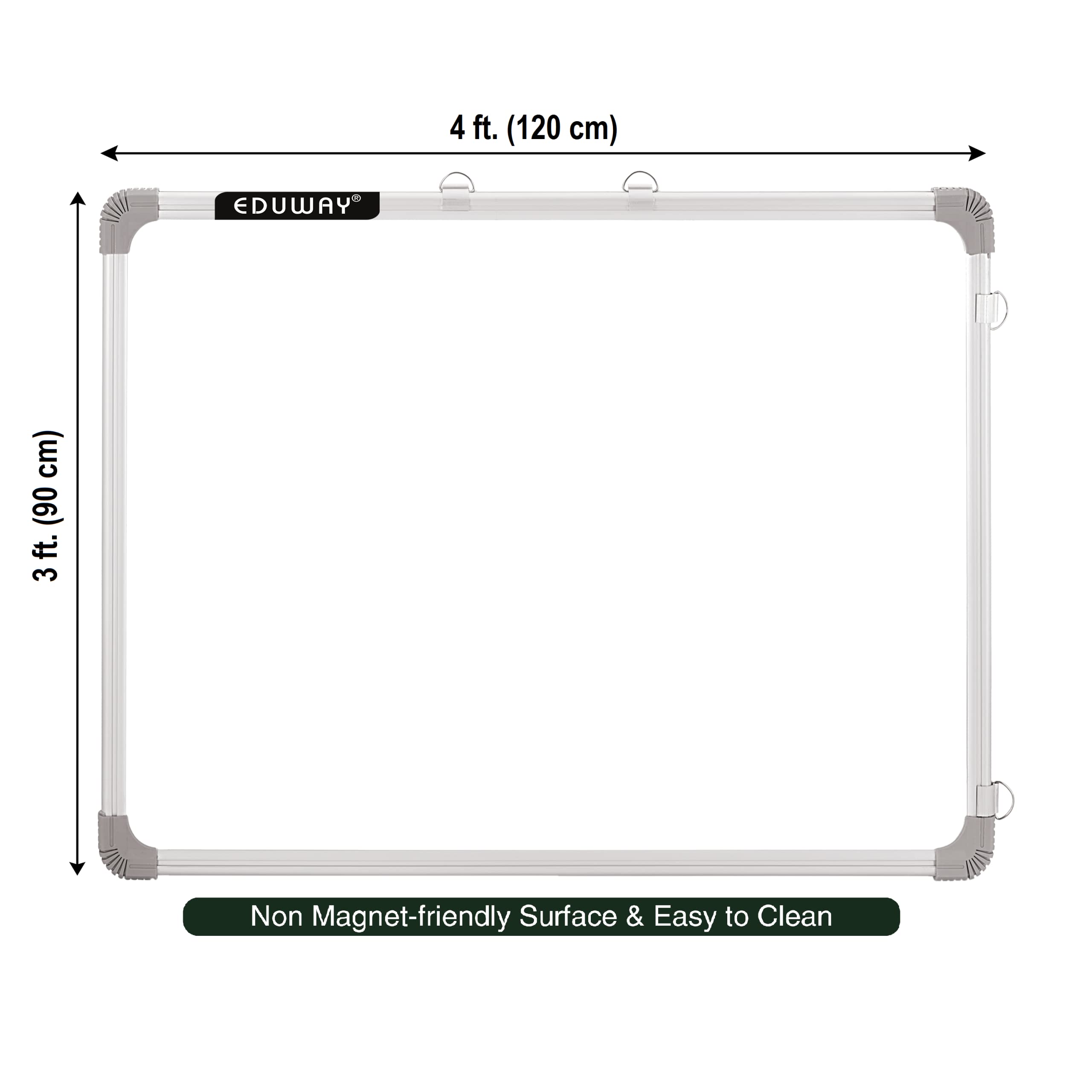 Eduway 3x4 Feet Non-Magnetic Double-Sided Whiteboard and Chalkboard | Ideal Use for Home, Office, Kids with Sliding Hanging Clips, Robust Aluminum Frame (90x120cms)