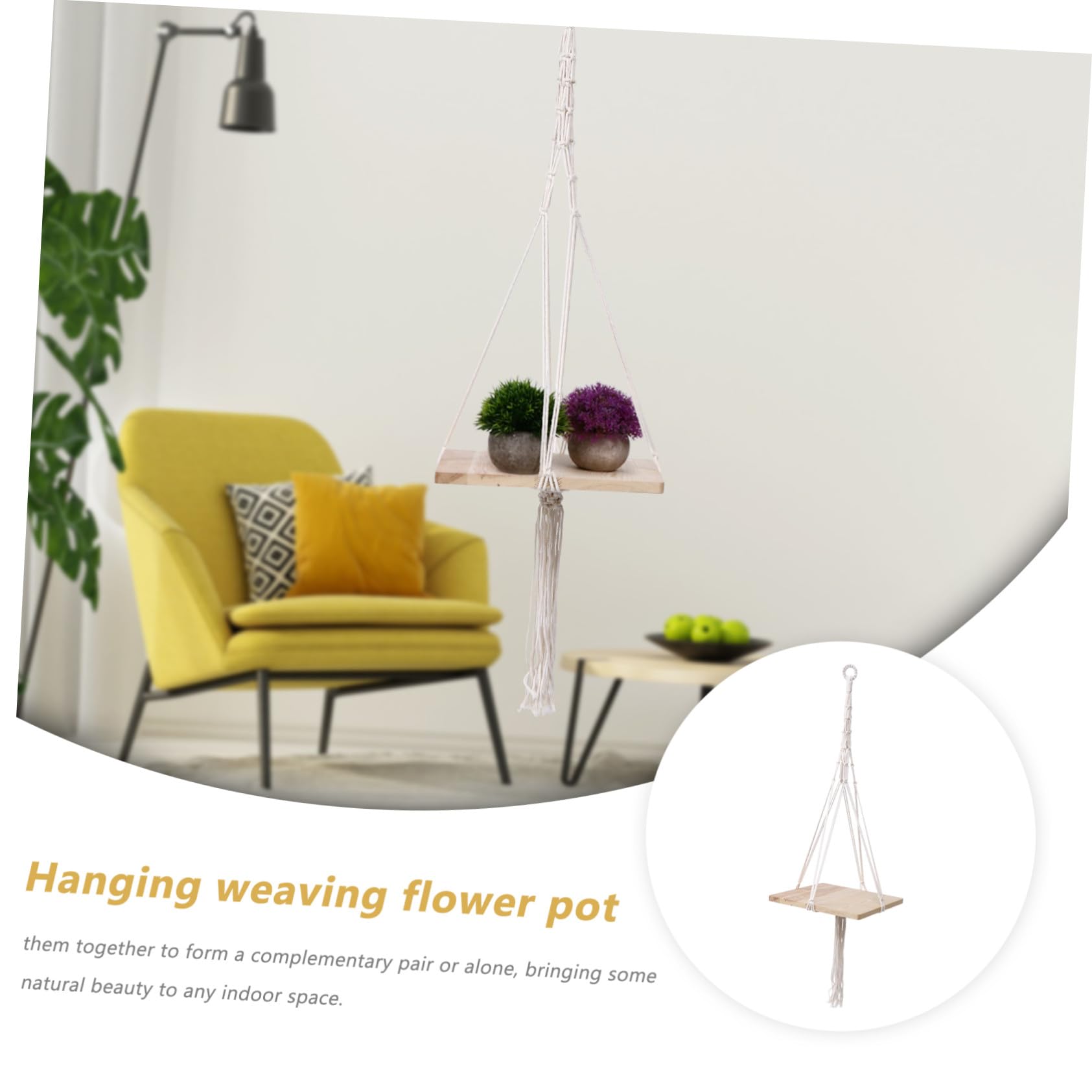 NUOBESTY Hängender Pflanzkorb aus Baumwolle für Balkon und Wohnung, Beige