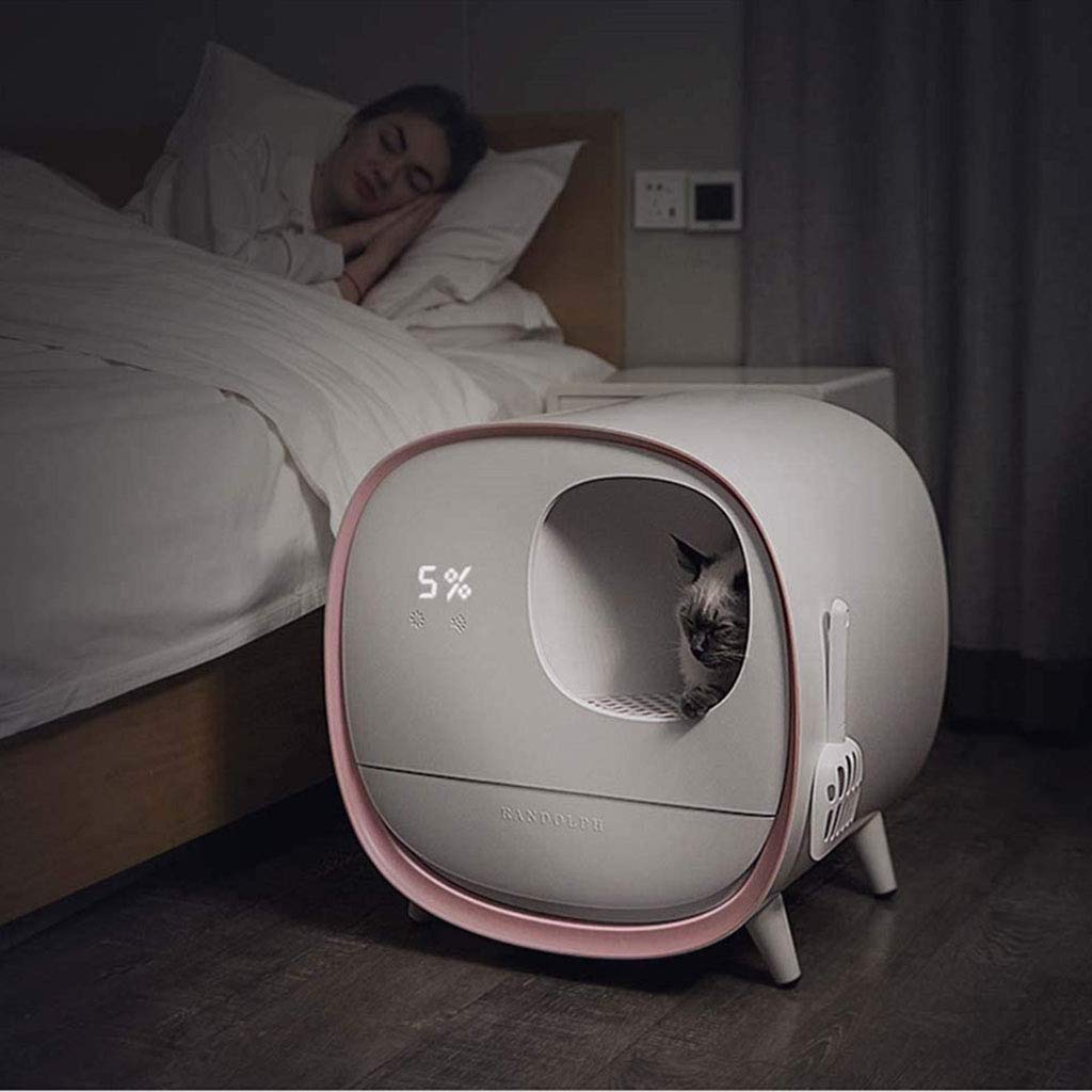 Selbstreinigende Katzentoilette Mit Deckel, Wiederverwendbares Deodorant WC Katzenklo Möbel, Geruchsfilter Haustier Katzentoilette
