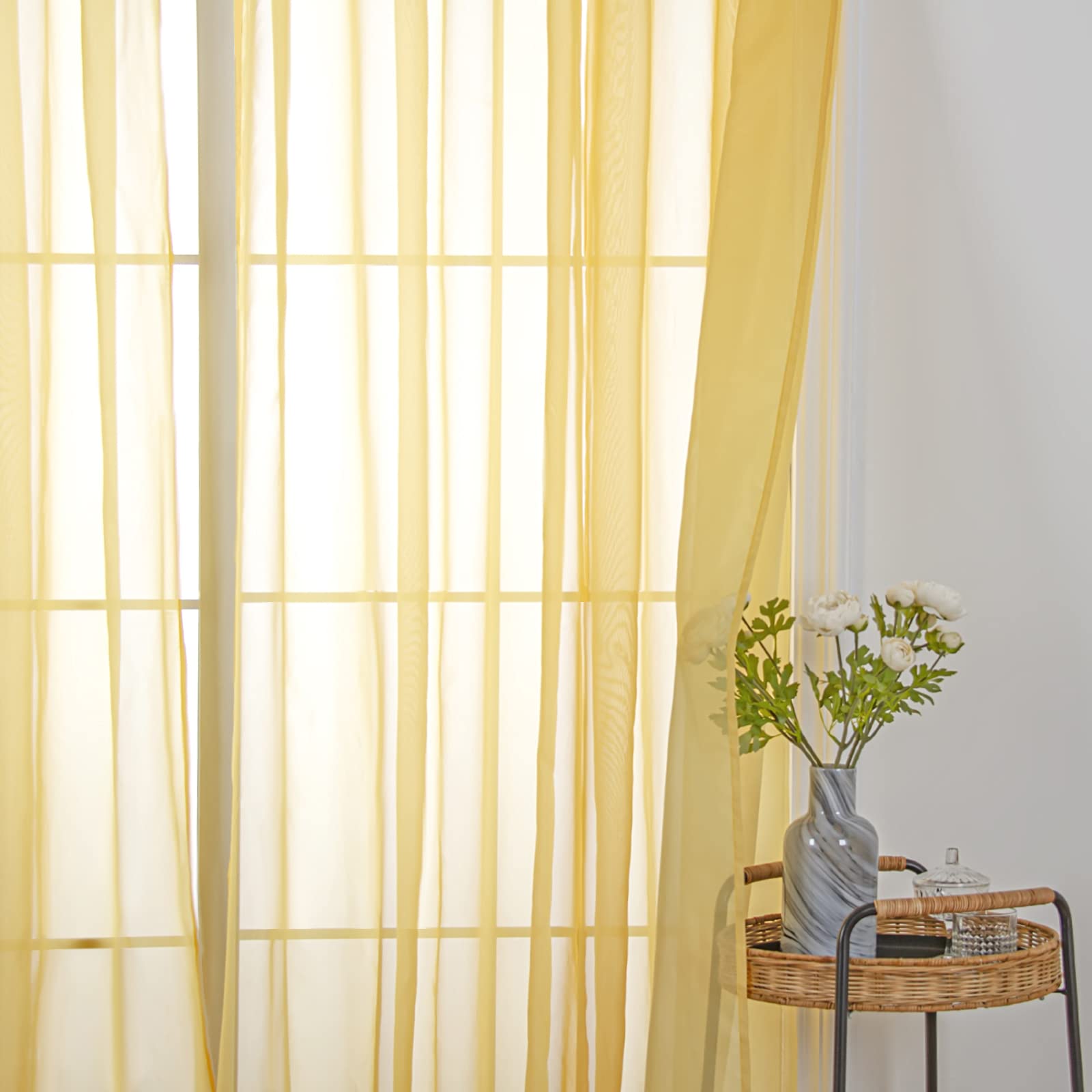 SIMPVALE - Tende a 2 Pannelli in Voile Trasparente con Occhielli, per finestre, Balcone, Soggiorno, Larghezza 140 cm/Altezza 270 cm, Giallo