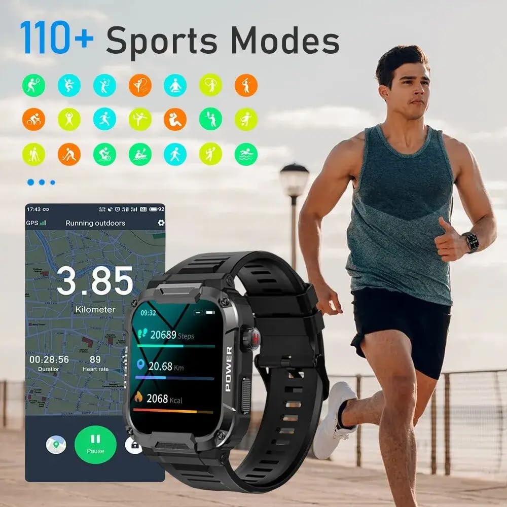Smartwatch z pulsometrem, zegarek fitness dla mężczyzn, wodoodporny zegarek sportowy z wieloma trybami sportowymi, smartwatch z funkcją połączenia Bluetooth, długi czas pracy baterii, tracker