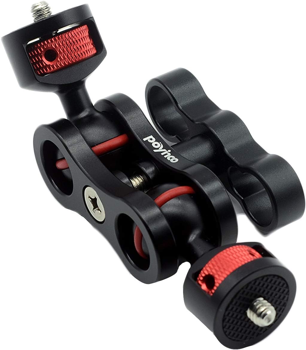 Black Friday - 40% OFF Poyinco Articulating Magic Arm with Double Ballheads Monitor Mount for Field Monitor, Lights, Audio Recorders … (Black & Red)