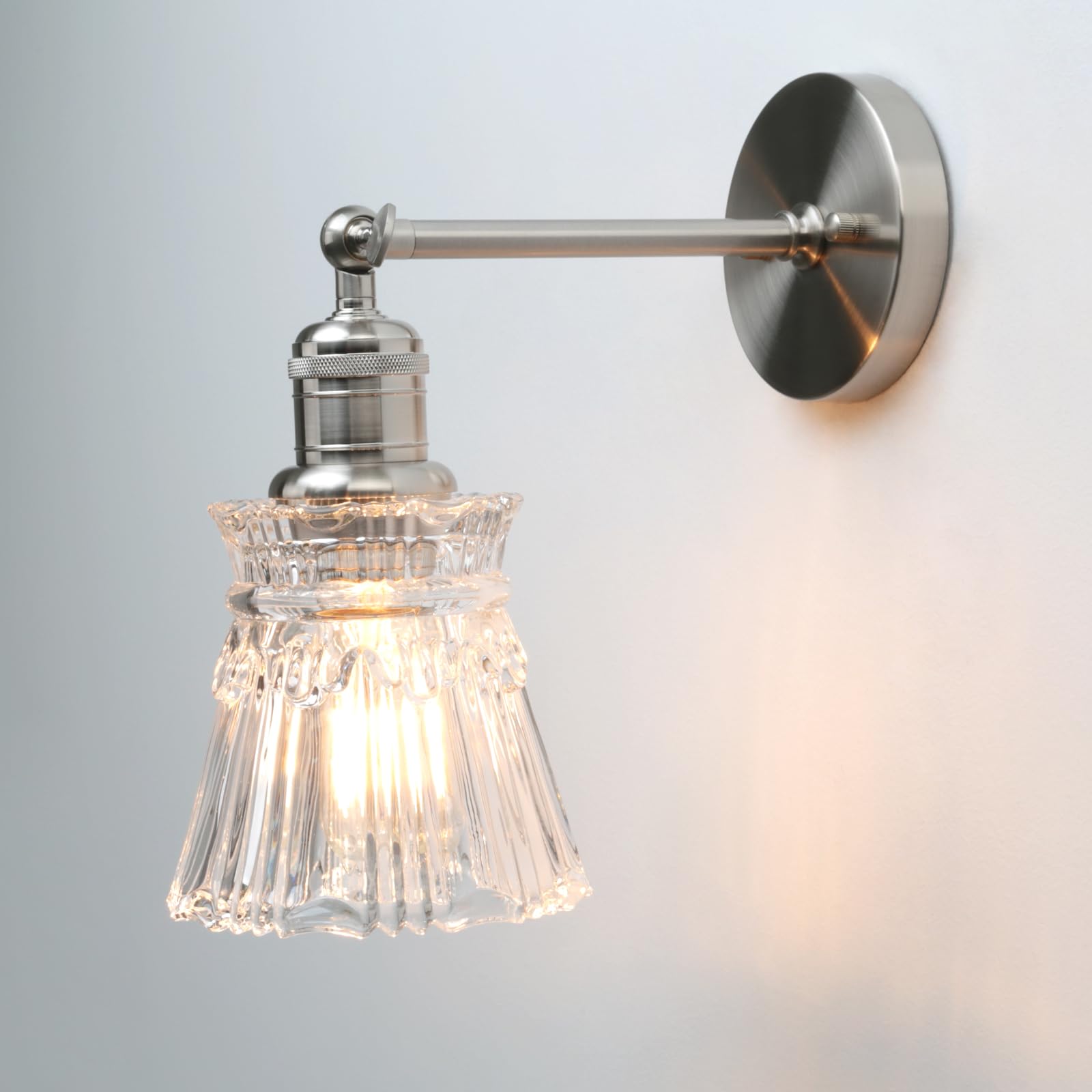 Yosoan Vintage Glass Wall Sconce Lights, Deco Glass Wall Light Fixture for Kitchen Bedroom Living Room Restaurant (Brushed)
