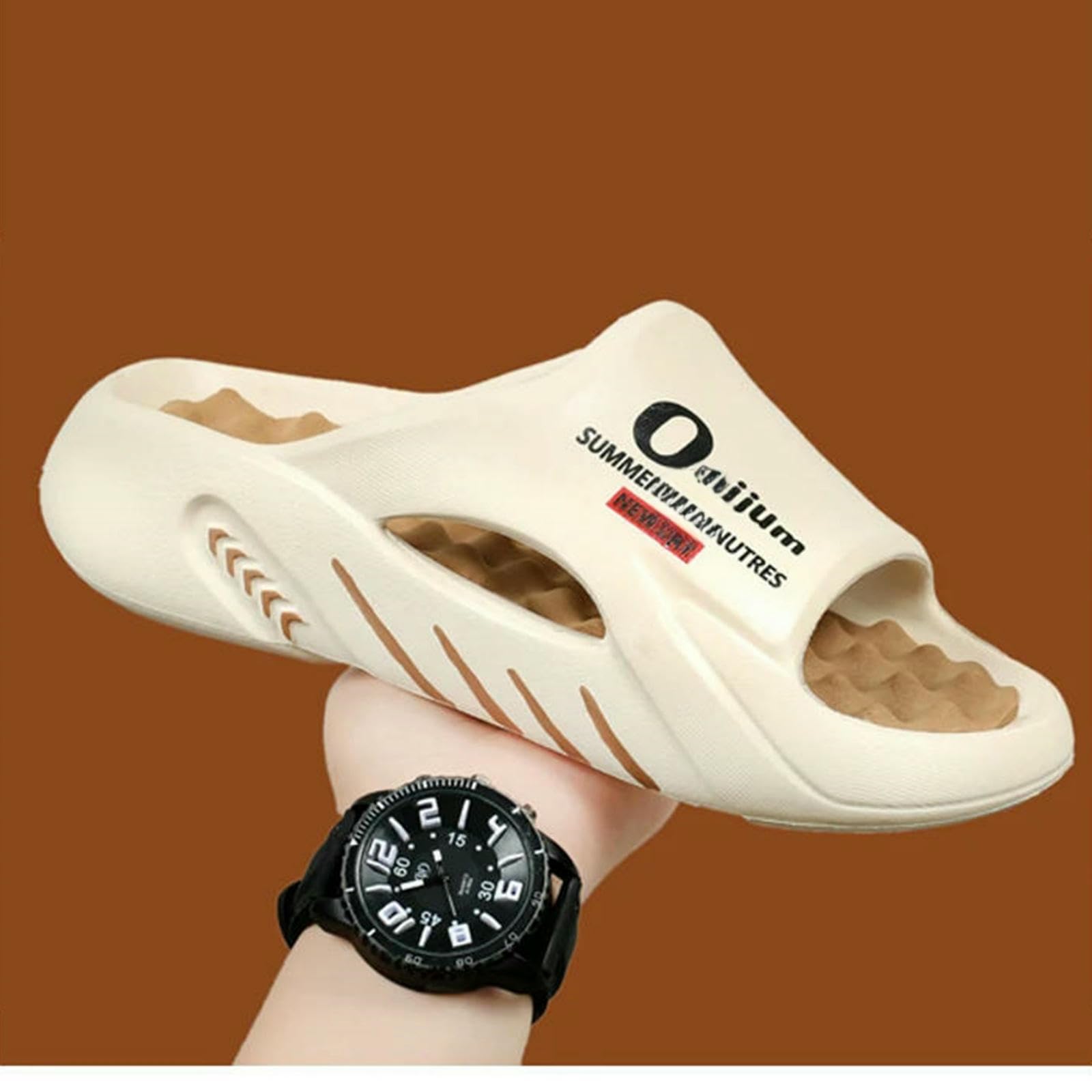 Claquette Hommes des Pantoufles Glissent Les Sandales Extérieures Intérieures Plage Chaussures Décontractées Sempes Masculines-noir-vert-44-45