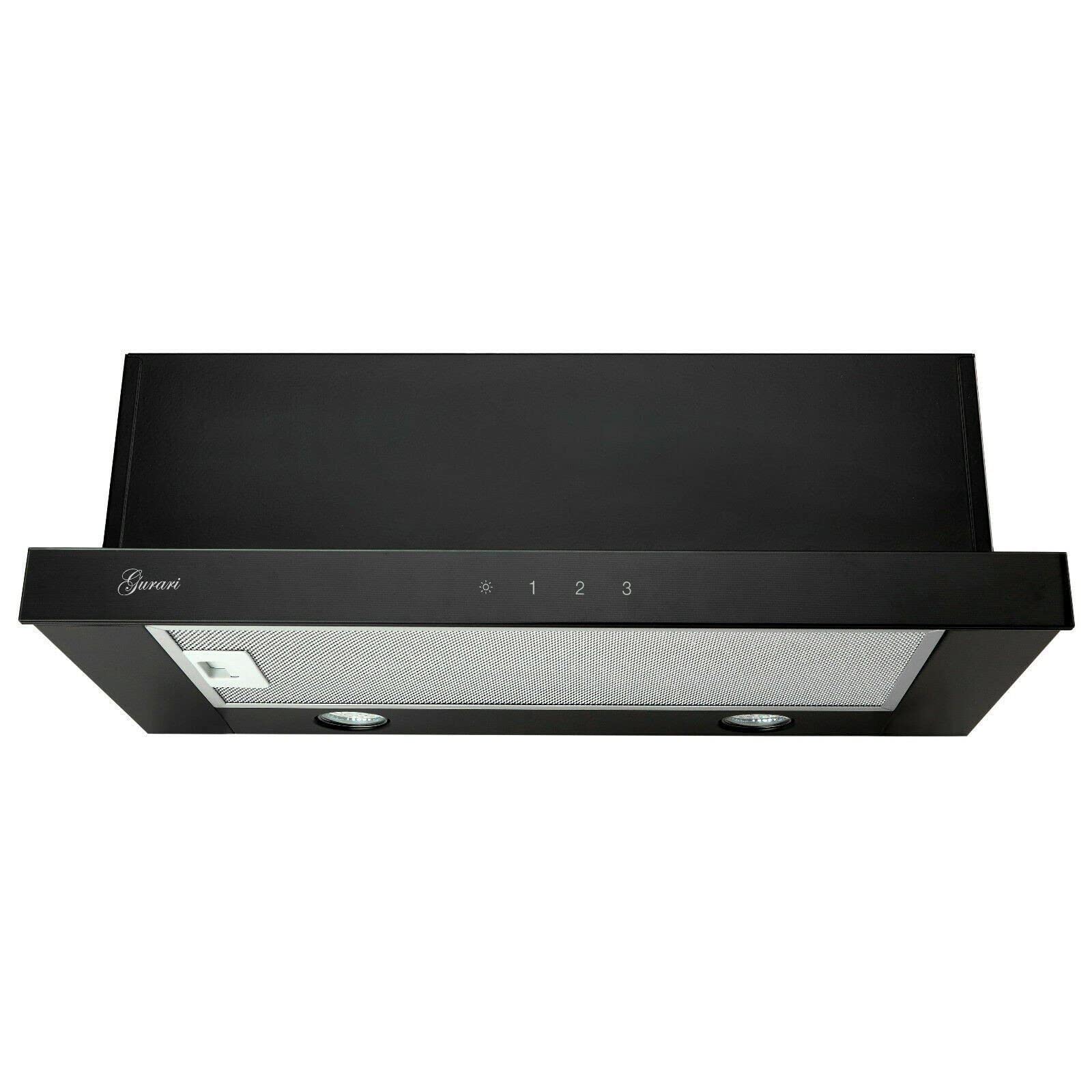 GURARI Flachschirmhaube GCH B 117 BL PRIME, Einbau Dunstabzugshaube 60 cm, Schwarz, Schwarz Glas, 1000m³/h,Sehr Saugstark, 3 Stufen, Abzugshaube, Ablufthaube, Umlufthaube